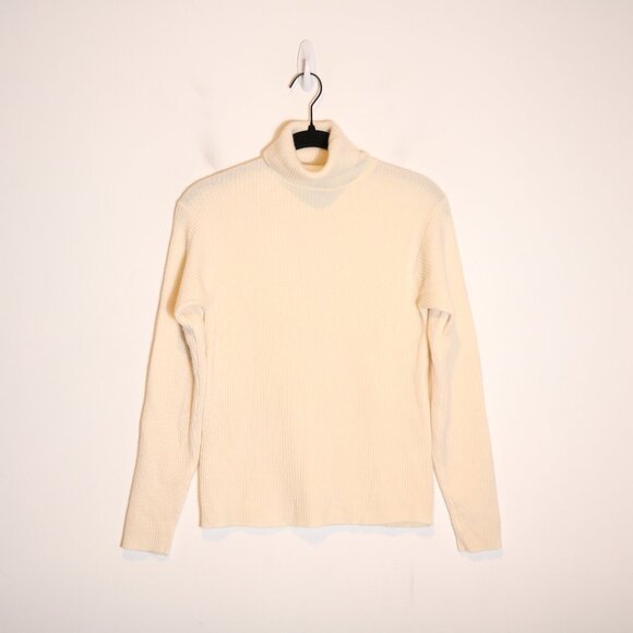 J Crew Vintage 90s 2 Ply Cashmere Ribbed Turtleneck Sweater M Ivory Scotland - Picture 1 of 7